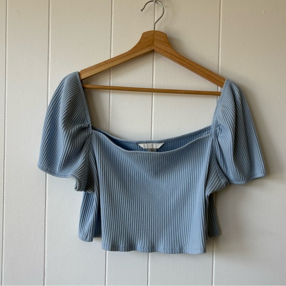 H&M Light Blue Ribbed Cropped Top | Size XL - Picture 2 of 6
